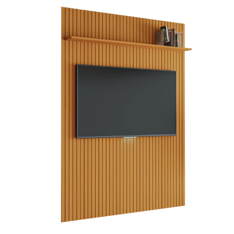 Painel para TV até 55 Polegadas 1,39x2,40m Ripado com Prateleira Arbo Cedro EDN