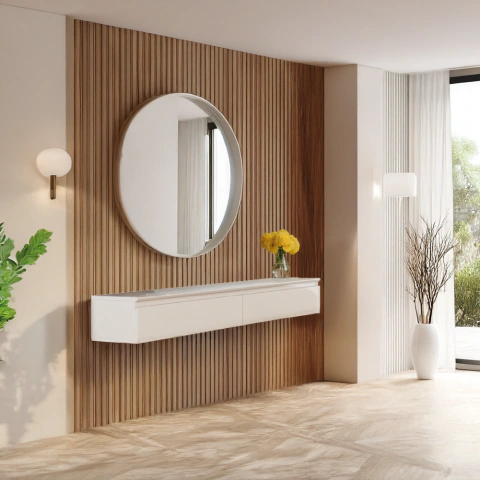 Aparador Suspenso Para Hall de Entrada 2 Gavetas 1,35m Aspen Off White EDN