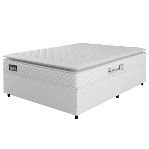 Cama Box Casal Queen Colchão Espuma D33 Pillow Top New Millenium 158x198x57cm Branco Linho Hellen