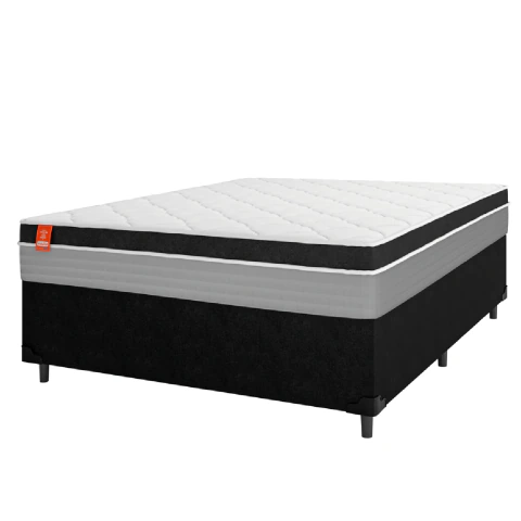 Cama Box Casal Colchão Molas Ensacadas Real 138x188x65cm Preto / Cinza - Suporta até 130Kg por Pesso