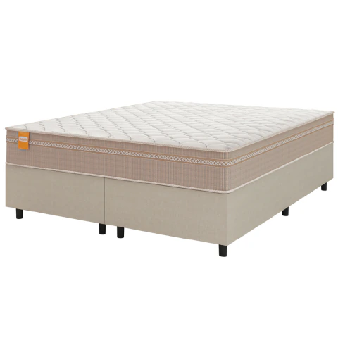 Cama Box Casal Queen Colchão Molas Qatar 158x198x60cm Bege/Branco Inducol - Suporta Até 200 Kg