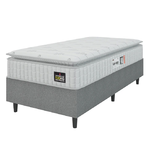 Cama Box Colchão Solteiro Espuma D33 Vangogh Pillow Top 88x188x67cm Branco / Cinza Hellen - Suporta