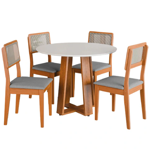 Conjunto Sala de Jantar Mesa Athenas Redonda 4 Cadeiras Santiago Dobuê