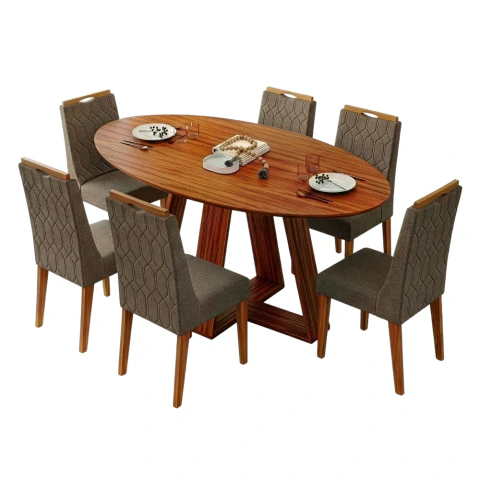 Conjunto Sala de Jantar Mesa 1,80m Vick 6 Cadeiras Bel