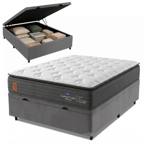 Cama Box Baú Casal Molas Ensacadas Pillow Super Monaco 138x188x75cm Probel - Até 180kg por pessoa