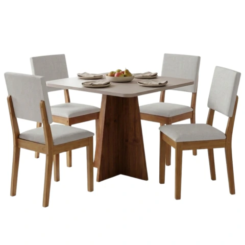 Conjunto Sala de Jantar Mesa Quadrada 0,90m Moove 4 Cadeiras Linda