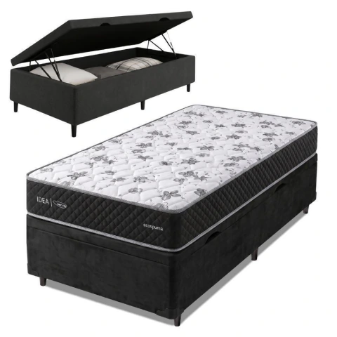 Cama Box Baú Solteiro Espuma AG65 Double Face Belga 88x188x60cm Herval - Suporta até 150kg