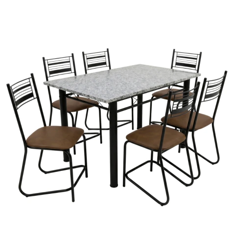 Conjunto de Mesa Sala de Jantar Tampo Granito 1,40m 6 Cadeiras Atlanta