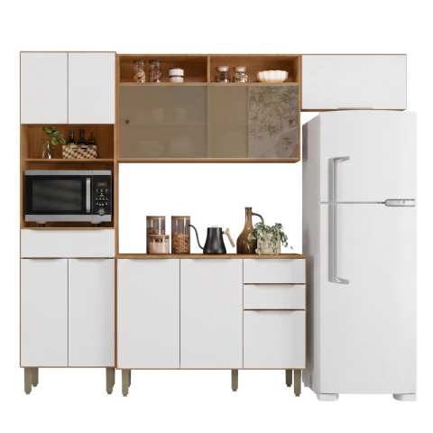 Armário de Cozinha Completa 12 Portas 3 Gavetas 100% MDF Reflecta Clara