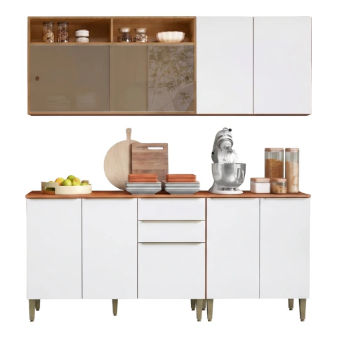 Armário de Cozinha Completa 8 Portas 2 Gavetas 100% MDF Reflecta Clara