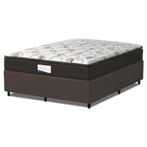 Cama Box Colchão Casal Queen Molas Ensacadas Granville Pillow Top 158x198x66cm Marrom / Branco