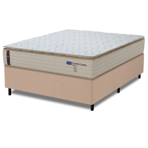 Cama Box Casal Probel Molas Ensacadas Pillow Top 138x188x68cm Guarda Costas Genova Branco/Bege
