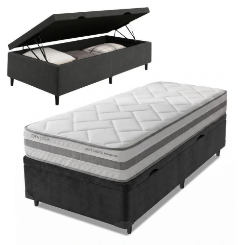 Cama Box Baú Solteiro Molas Ensacadas Prisma 88x188x63cm Herval - Suporta até 110 kg