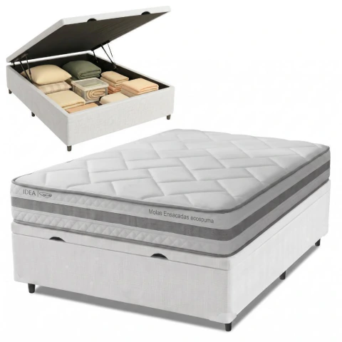 Cama Box Baú Casal Molas Ensacadas Prisma 138x188x63cm Herval - Suporta até 110 kg por pessoa