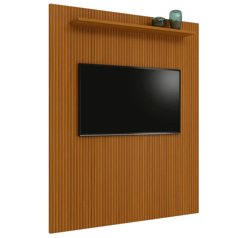 Painel Para Tv Até 75 Polegadas Ripado Impressão 3D Egeo Com Prateleira 1,80m Cedro EDN