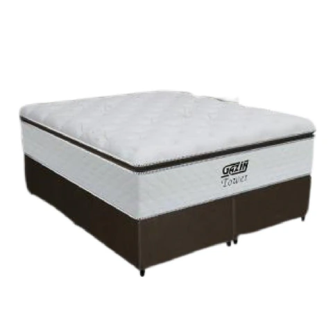 Cama Box Queen Colchão De Molas Ensacadas Tower Gazin 158x198x72cm Branco / Marrom