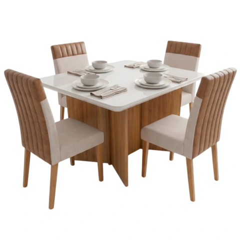 Conjunto Sala de Jantar Mesa 1,20m com vidro 4 Cadeiras Montreal