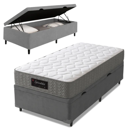 Cama Box Baú Colchão Solteiro Molas Ensacadas Splendido 88x188x65cm Munhoz
