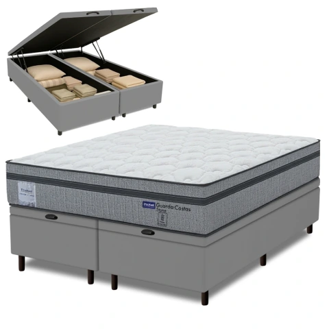 Cama Box Baú Queen Probel Molas Ensacadas Euro In 158x198x71cm Guarda Costas Stone Branco/Cinza