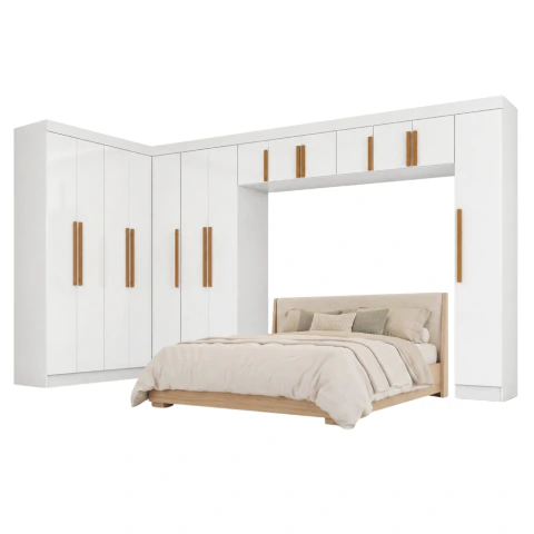Guarda Roupas Modulado Closet de Canto Quarto Completo 14 Portas Espaço Cama Queen 1,58m Madrid