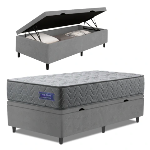 Cama Box Baú Colchão Solteiro Molas Ensacadas Atlanta 88x188x63cm Apolo