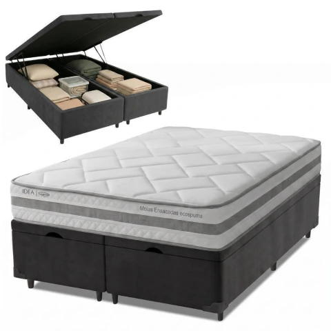 Cama Box Baú Queen Molas Ensacadas Prisma 158x198x63cm Herval - Suporta até 110 kg por pessoa