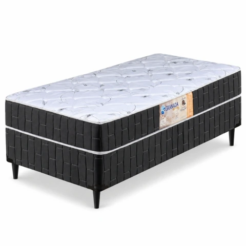 Cama Box Solteiro Conjugado Granada Umaflex Preto / Branco Flor