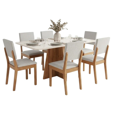 Conjunto Sala de Jantar Mesa 1,60m Moove 6 Cadeiras Linda