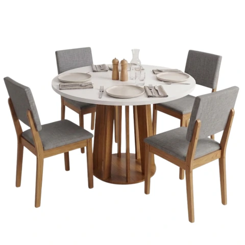Conjunto Sala de Jantar Mesa Redonda 0,90m Veneza 4 Cadeiras Linda