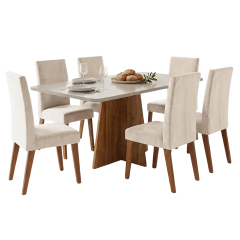 Conjunto Sala de Jantar Mesa 1,60m Moove 6 Cadeiras Milano