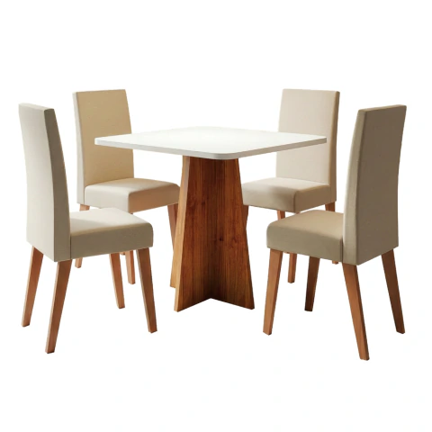 Conjunto Sala de Jantar Mesa Quadrada 0,90m Moove 4 Cadeiras Linho Milano Viero