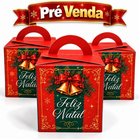 Caixa Para Panetone e Chocotone 500G M | Feliz Natal - Pct C/ 30 und - Tam M
