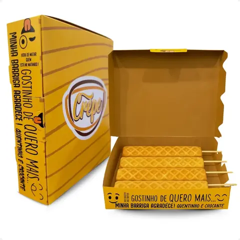 Embalagem Delivery para Crepe Suíço no Palito | Emoji Amarelo - Pct C/50 und