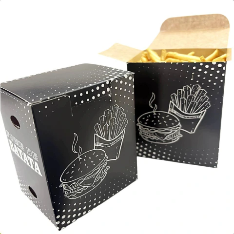 Embalagem Delivery | Caixa Para Batata Frita e Porções Fechada (Black) - Pct c\100 un