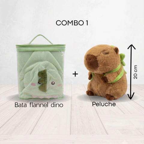 COMBO PELUCHE CAPIBARA CON MOCHILA + BATA FLANNEL