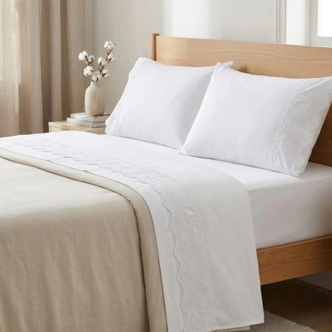 Juego De Sábanas Queen 200 Hilos Algodón Egipcio Blanco Hotelero