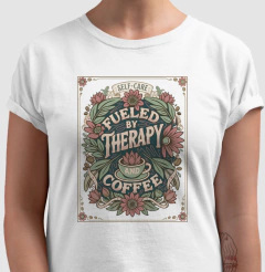 Camiseta "Fueled By Therapy & Coffee" | O Combustível do Autocuidado - comprar online