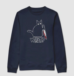 Suéter Moletom Gato "What?" | O Suspeito Sem Remorso - Pulsão | Moda Intelectual