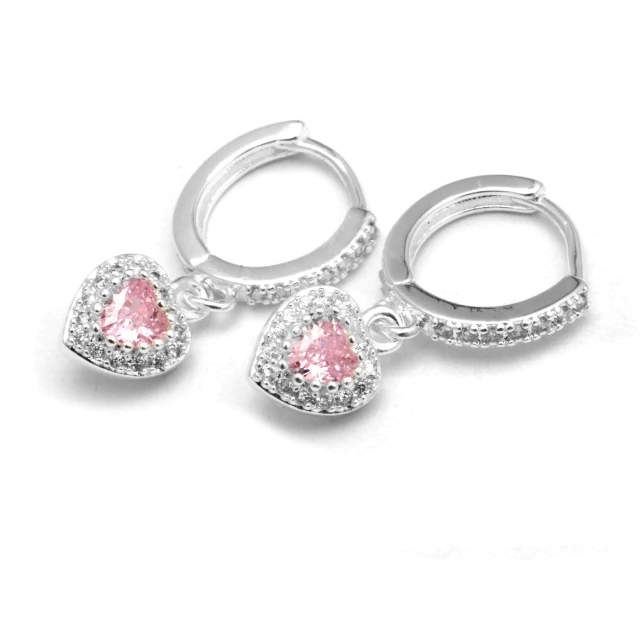 Aros Cubano Italiano Corazón Cubic Rosa 1,3Cm