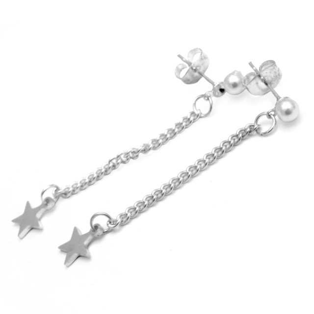Aros Perla Con Cadena Y Estrella