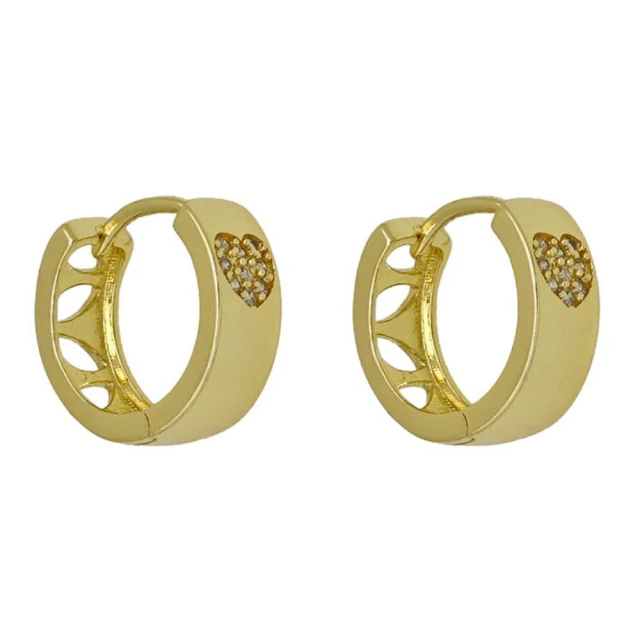 Aros Dorados Cubano Italiano Con Corazón Y Cubic 5Mm 1,4Cm