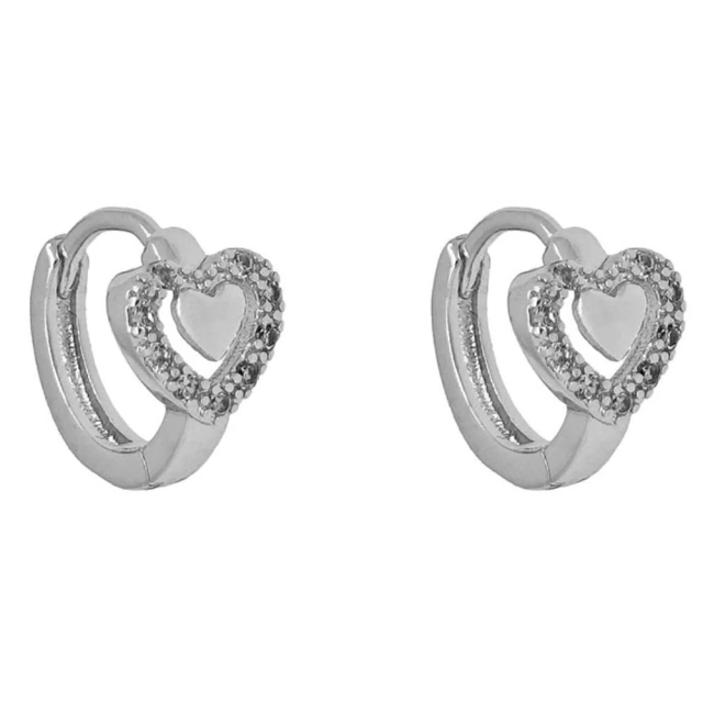 Aros Cubano Italiano Dos Corazones Con Cubic 1,3Cm