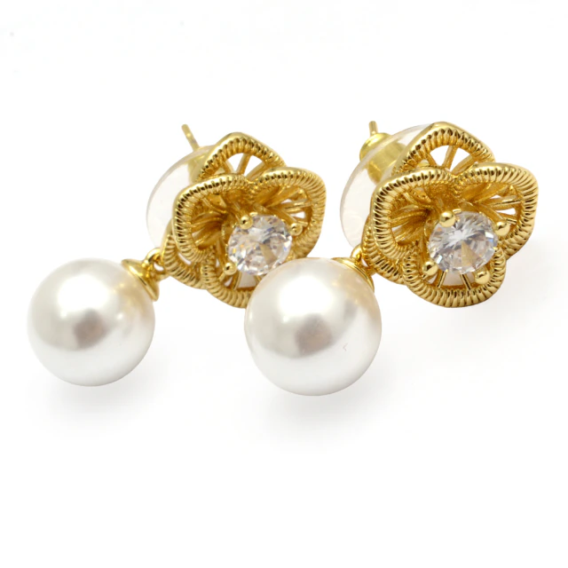 Aros Flor Con Cubic Y Perla