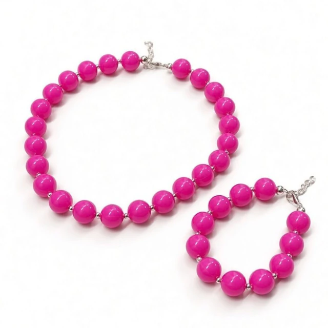 Set X2: Conjunto Y Pulsera Chicle Fucsia