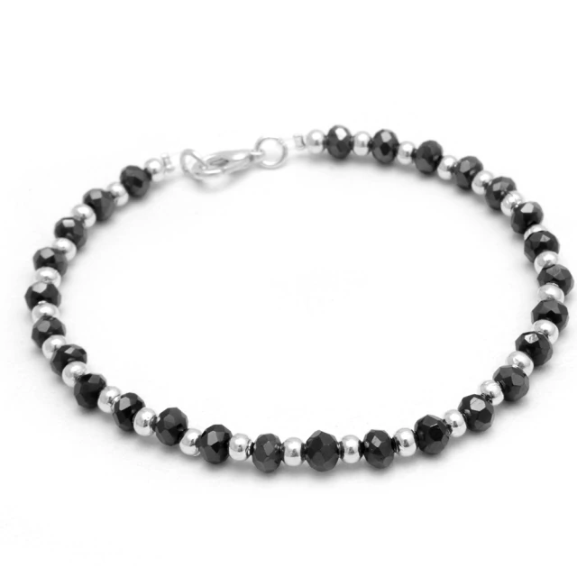 Pulsera Cristal Negro Y Bolitas 18Cm