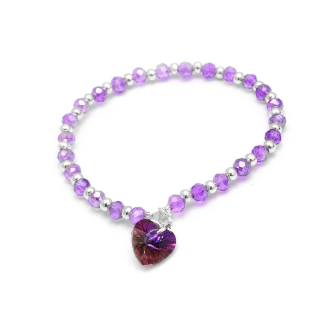 Pulsera Cristal Violeta Con Corazón 18Cm