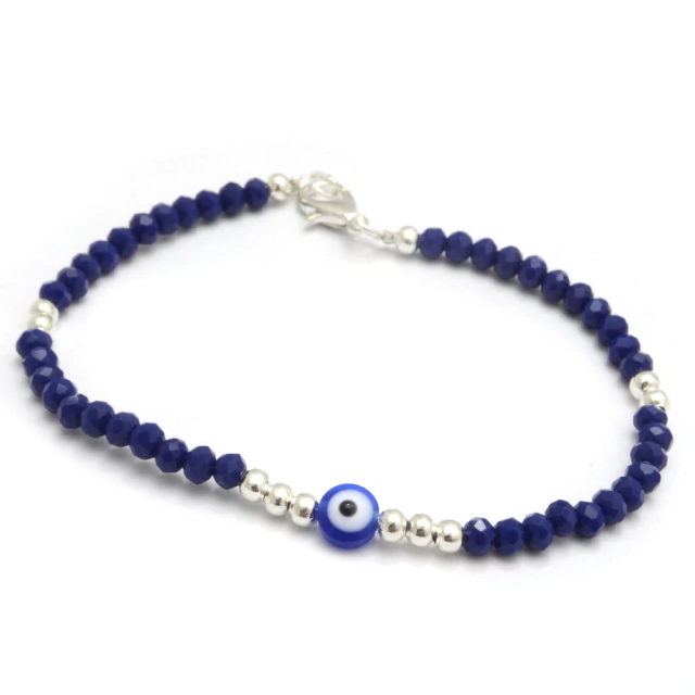 Pulsera Cristal Azul Con Ojo Protector