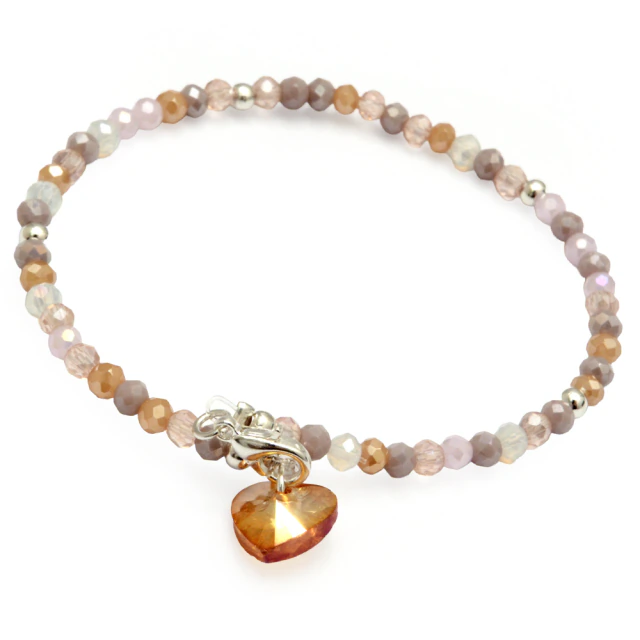 Pulsera Cristal Combinado Con Corazón Ámbar 18Cm