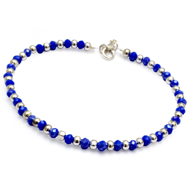 Pulsera Cristal Azul Con Bolitas 18Cm