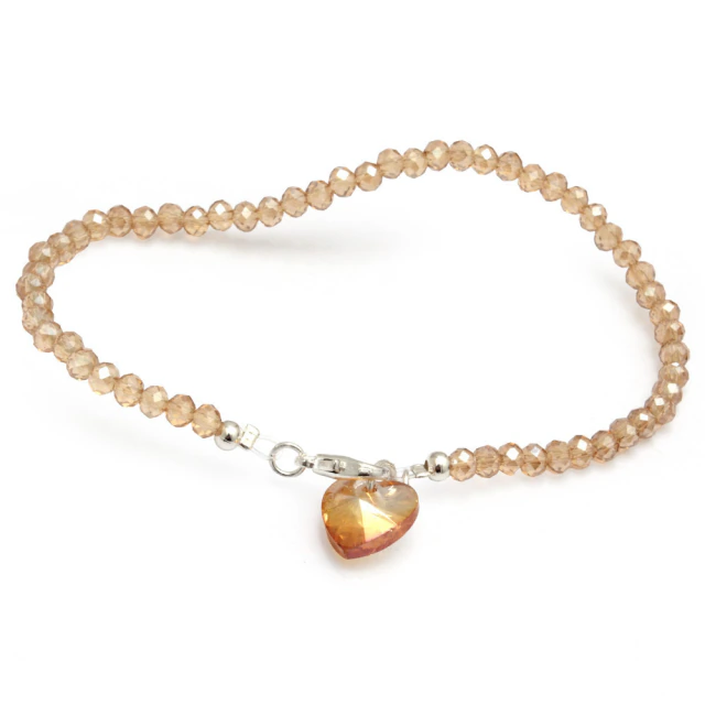 Pulsera Cristal Ámbar Con Corazón 18Cm